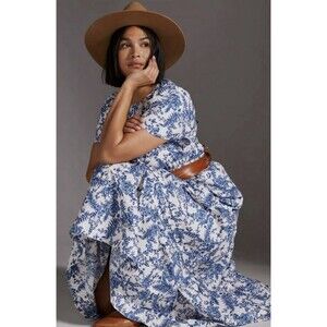 Anthropologie Maxi Dress Blue Floral Somerset Preppy Vacay Boho Size 3X Plus NWT